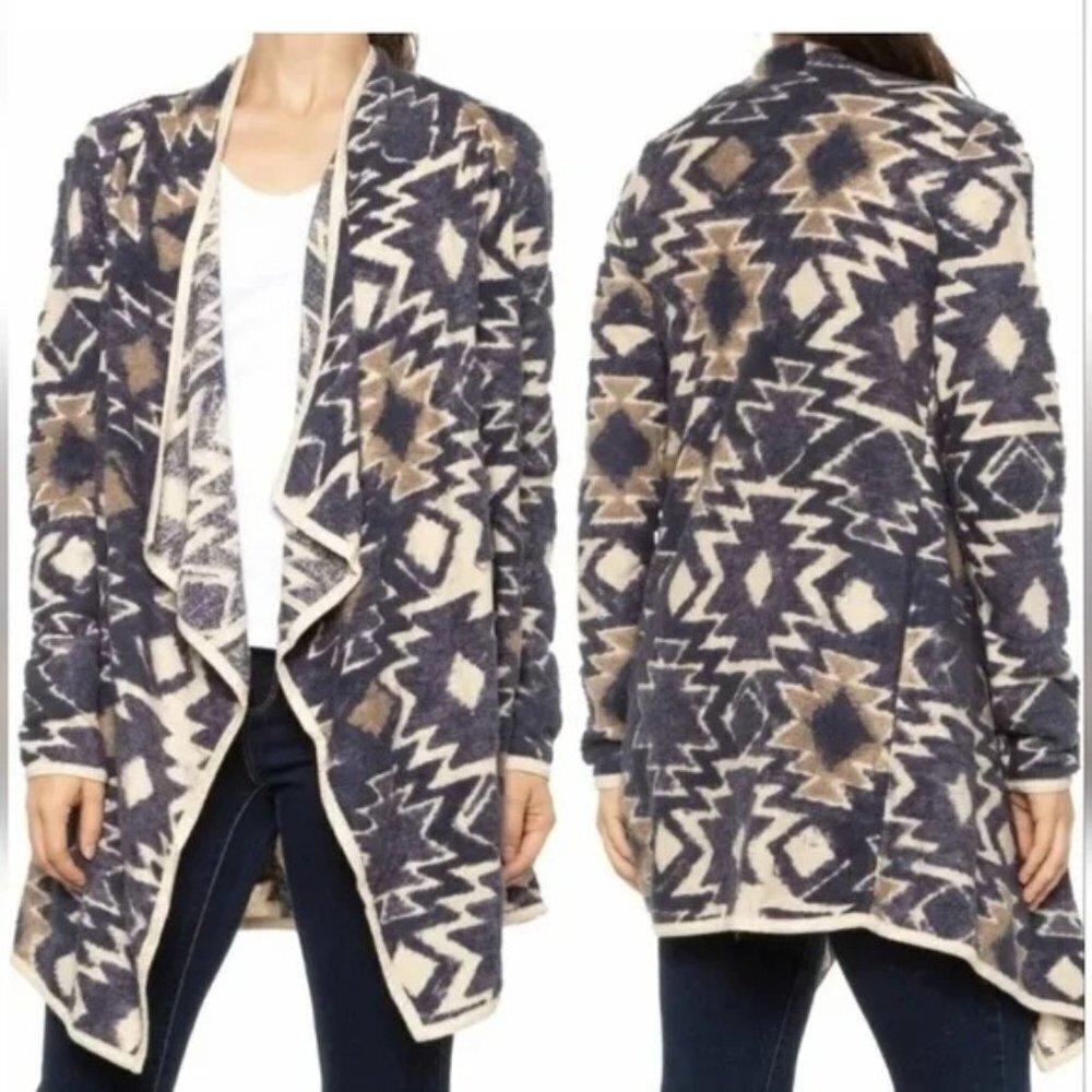 Lucky Brand Southwestern Aztec Drape Front Open Cardigan Size Medium
